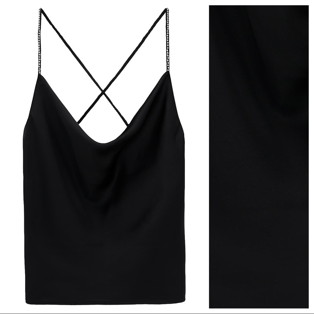 NWT. Zara Black Satin Effect Jewel Top. Size M. - Picture 6 of 9